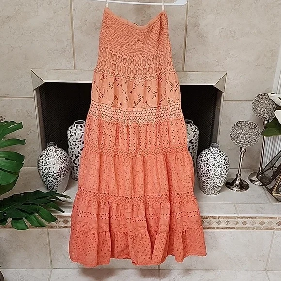 🧡 BOSTON PROPER Apricot OMBRE Crochet Maxi Skirt 🧡